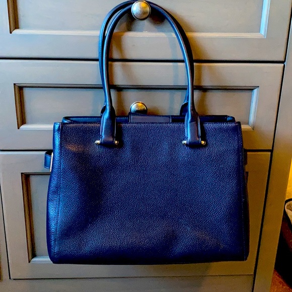 Large navy blue with gold accents coach handbag - Picture 2 of 6